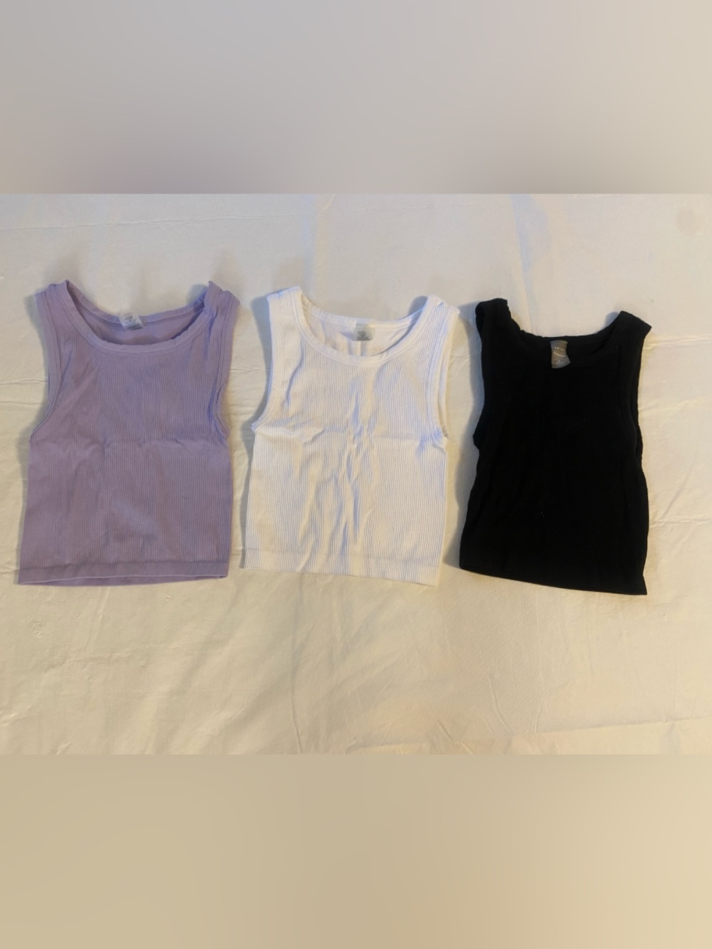 Sunday Best Lavender, White & Black Ribbed Tank Top Trio